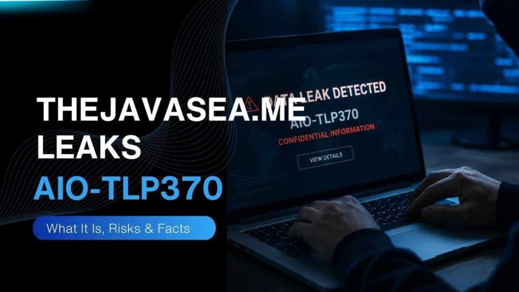 TheJavaSea.me Leaks AIO-TLP370 – cybersecurity-themed image showing a laptop with a data leak warning and confidential information alert.